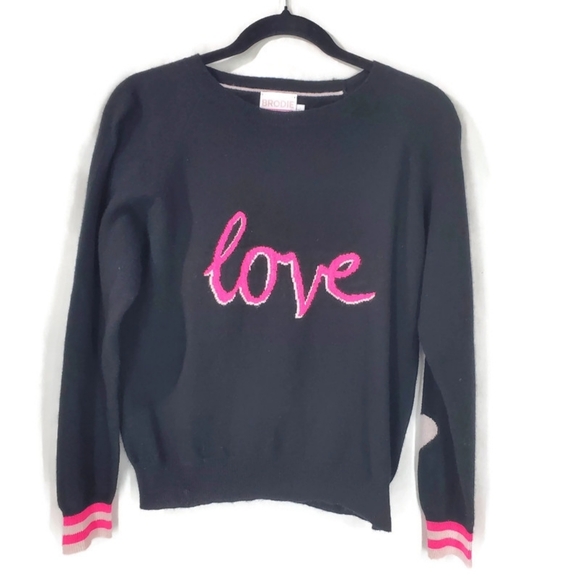 Brodie | 100% Cashmere Sweater Jumper Black Pink Love Graphic Valentine's Day S - Picture 2 of 10